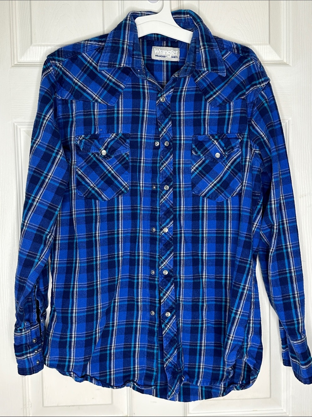 Wrangler Blue Plaid Western Snap-Front Shirt